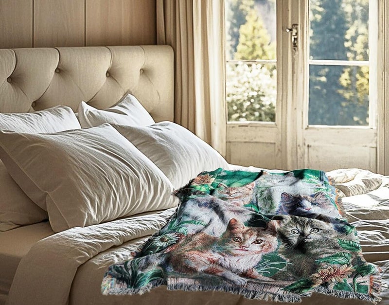 EZ.enjoy Garden Cat Flower Woven Tapestry Throw Blanket Wall Hanging Art Handicrafts Jacquard Multipurpose Soft Travel Mat Outdoor with Fringe Tassels 50 X 60 Inches - Image 5